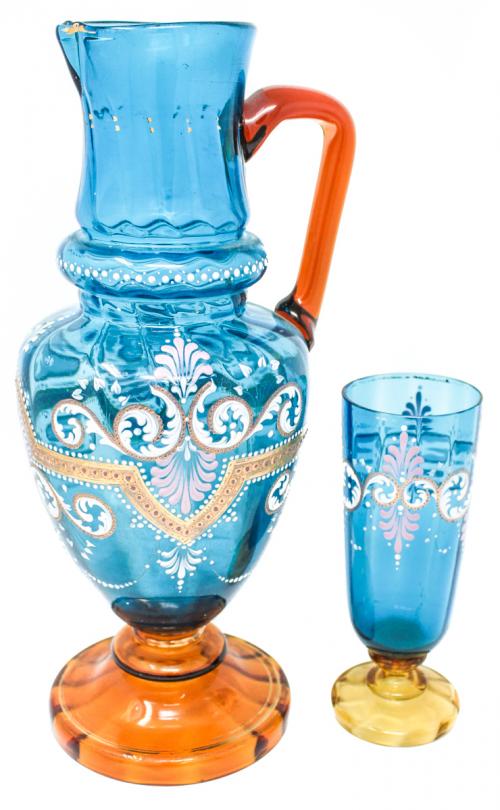JARRA Y VASO EN CRISTAL ESMALTADO