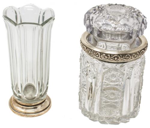 JARRON FLORES CRISTAL Y TARRO CRISTAL Y PLATA
