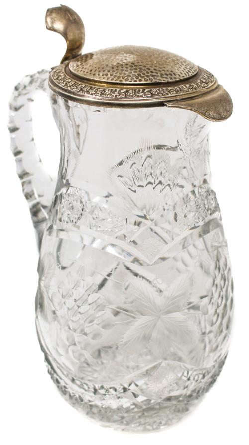 JARRA DE AGUA CRISTAL Y PLATA
