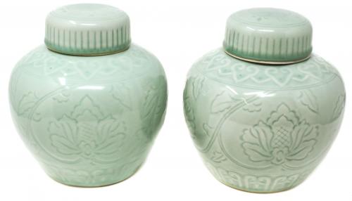PAREJA DE TIBORS EN CERAMICA CELADON