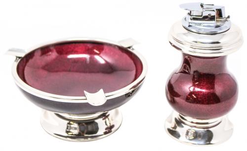 CENICERO Y ENCENDEDOR DE PLATA Y ESMALTE.