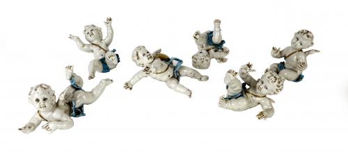 CONJUNTO SEIS FIGURAS DE ANGELITOS EN PORCELANA