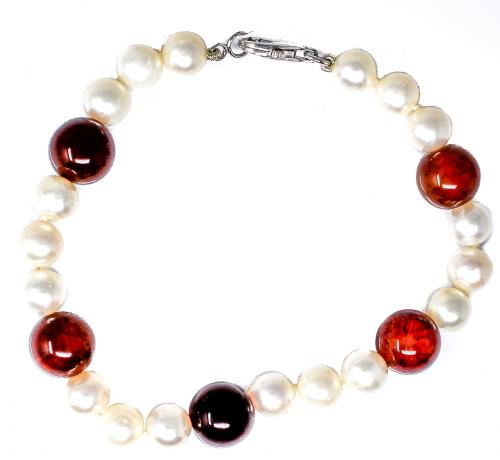 PULSERA DE PERLAS Y ÁGATA CORNALINA