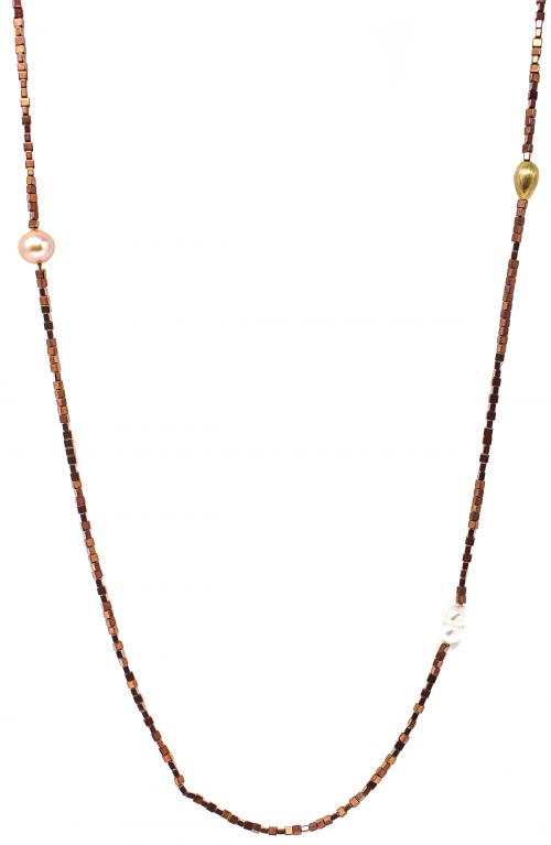 COLLAR LARGO DE HEMATITES Y PERLAS
