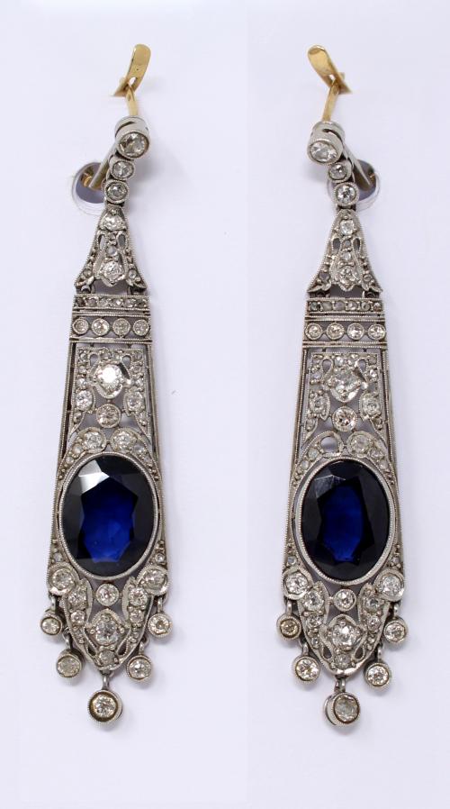 PENDIENTES CON DIAMANTES Y ZAFIROS DE PPS. DEL S.XX