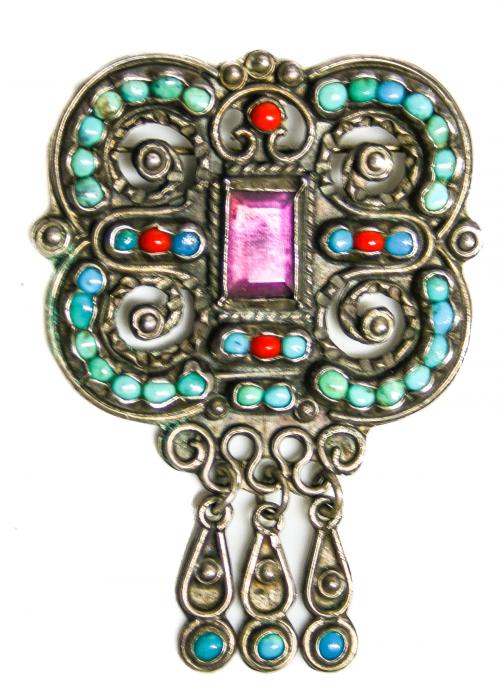 BROCHE MEJICANO CON TURQUESAS