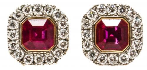 PENDIENTES ROSETÓN CON BRILLANTES Y RUBÍES