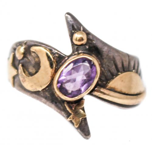 ANILLO DE PLATA CON ESTRELLAS Y AMATISTA