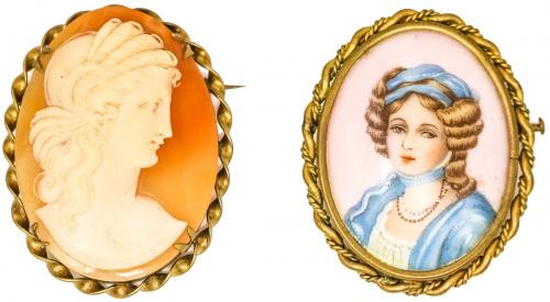 DOS BROCHES CAMAFEO DE MEDIADOS S.XX
