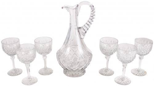 SERVICIO PARA VINO EN CRISTAL TALLADO DE MEDIADOS DEL S.XX