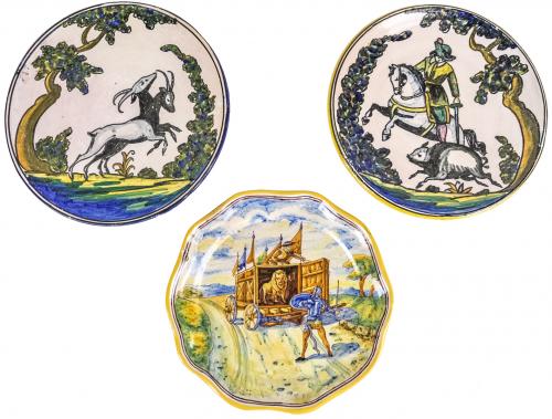 TRES PLATOS EN CERÁMICA DE LA SEGUNDA MITAD DEL S.XX