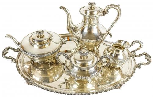 JUEGO DE CAFÉ Y TÉ EN METAL PLATEADO SEGUNDA MITAD S.XX