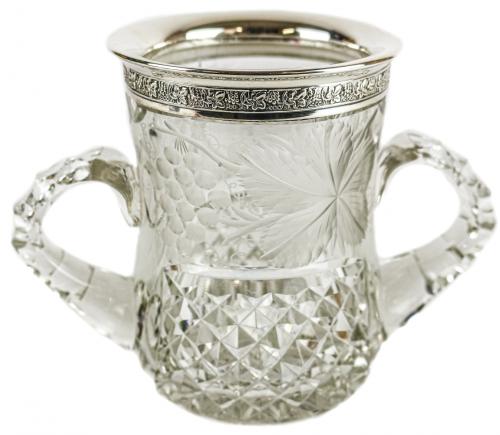 CUBITERA EN CRISTAL Y PLATA DE MEDIADOS DEL S.XX