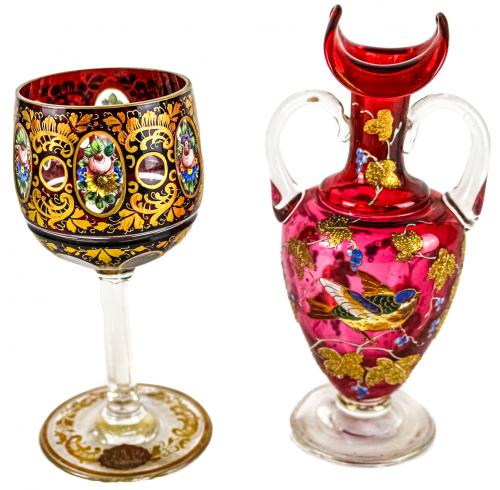 COPA EN CRISTAL DE BOHEMIA Y JARRÓN PRIMER TERCIO S.XX