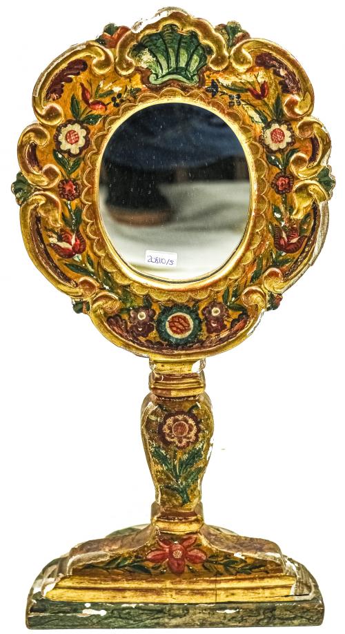 ESPEJO DE SOBREMESA POLICROMADO DEL S. XIX