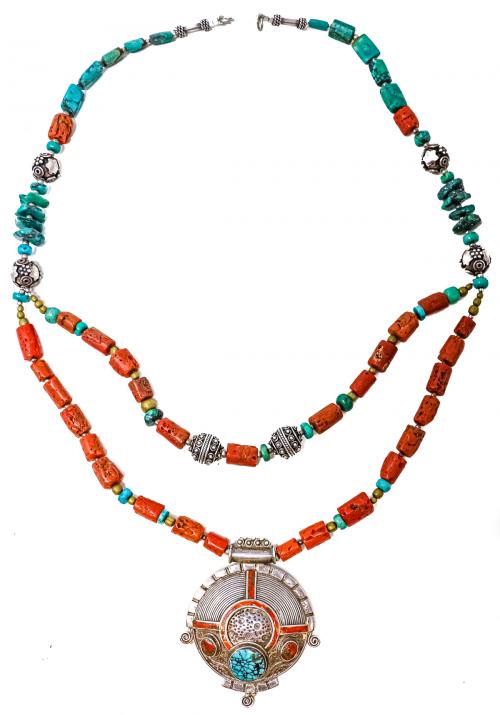 COLLAR ETNICO CON CORAL Y TURQUENITA
