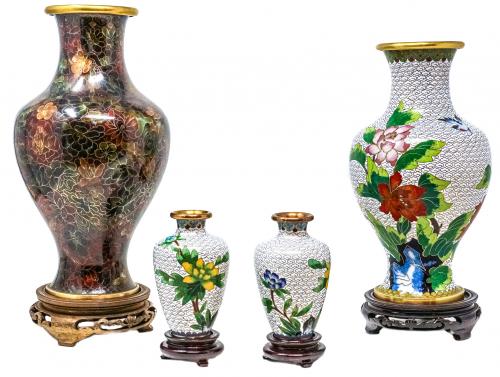CUATRO  JARRONES CLOISONÉ DE MEDIADOS S.XX