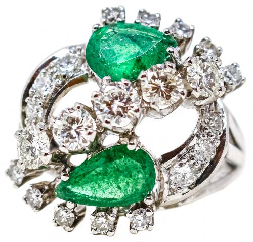 ANILLO ROSETÓN CON BRILLANTES Y ESMERALDAS