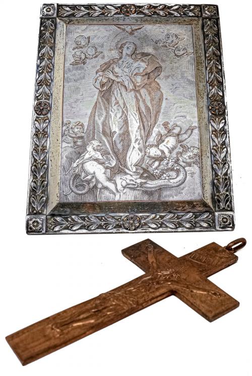PLACA RELIGIOSA Y CRUZ DEL PRIMER TERCIO DEL S.XX