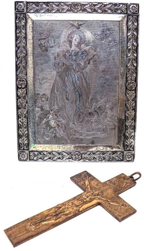 PLACA RELIGIOSA Y CRUZ DEL PRIMER TERCIO DEL S.XX