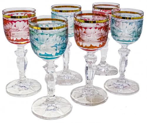 CONJUNTO DE 6 COPITAS DE JEREZ EN CRISTAL DE BOHEMIA