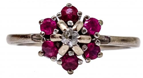 ANILLO ROSETÓN CON BRILLANTE Y RUBÍES
