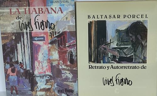 DOS LIBROS SOBRE VIVES FIERRO, CON DIBUJO ORIGINAL.