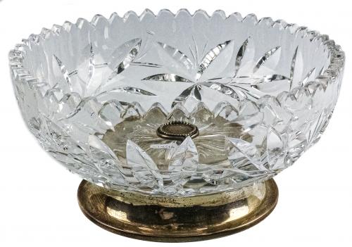 CENTRO DE MESA EN CRISTAL Y PLATA DE MEDIADOS DEL S.XX