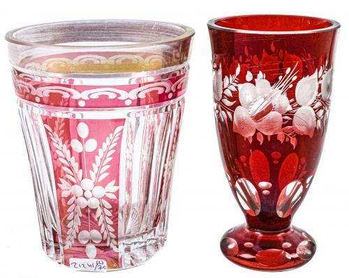 COPA Y VASO EN CRISTAL TALLADO DE PRINCIPIOS DEL S.XX