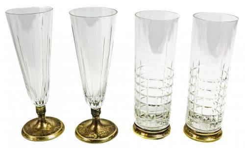 GRAN LOTE DE COPAS Y VASOS EN CRISTAL TALLADO Y PLATA