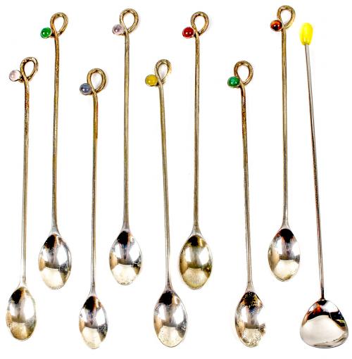 9 CUCHARAS DE COCKTAIL DE PLATA