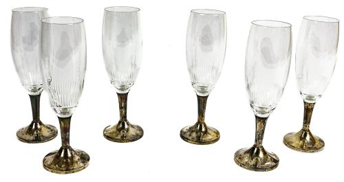 CONJUNTO SEIS COPAS DE CRISTAL Y PLATA