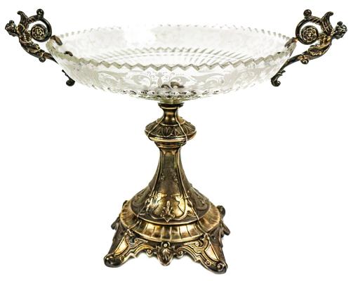 CENTRO DE MESA EN CRISTAL Y PLATA