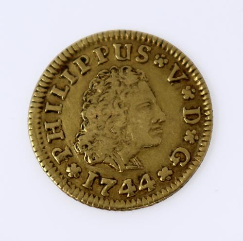 MONEDA DE 1/2 ESCUDO DE ORO DE 1744