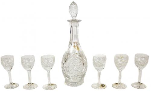 CONJUNTO LICORERO EN CRISTAL TALLADO DE BOHEMIA