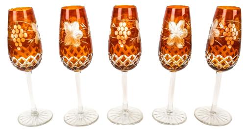 CINCO COPAS DE JEREZ EN CRISTAL ÚLTIMO TERCIO S.XX