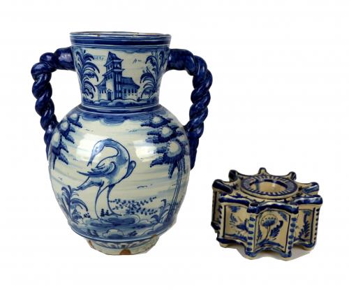 JARRA Y TINTERO EN CERAMICA DE TALAVERA