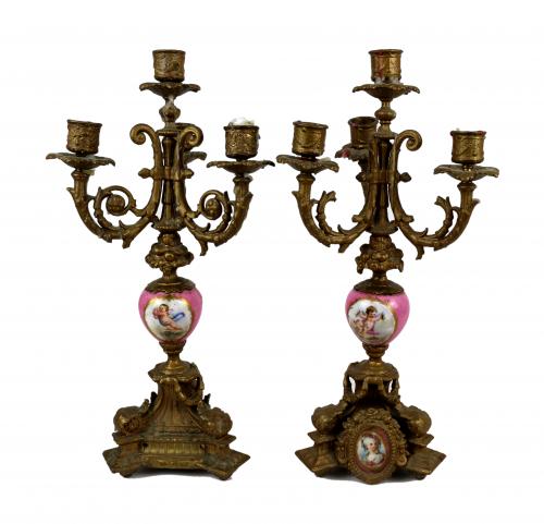 DOS CANDELABROS FRANCESES DE FINALES DEL S.XIX