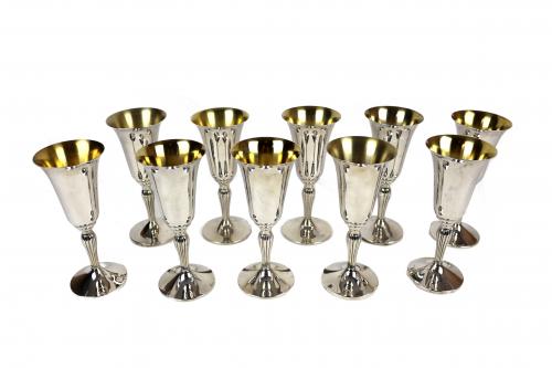 CONJUTO DE 12 COPAS DE CAVA EN PLATA