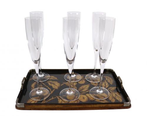 CONJUNTO DE SEIS COPAS DE CAVA CON BANDEJA