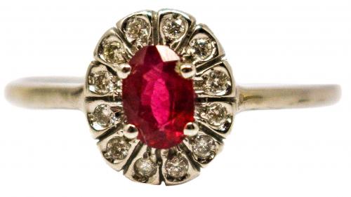 ANILLO ROSETÓN CON RUBÍ Y BRILLANTES