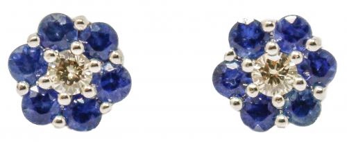 PENDIENTES ROSETONES CON BRILLANTES Y ZAFIROS