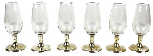 SEIS COPAS DE JEREZ EN CRISTAL Y PLATA