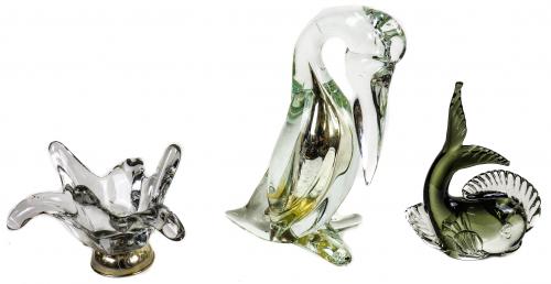 DOS FIGURAS EN VIDRIO DE MURANO Y PEQUEÑO CENTRO