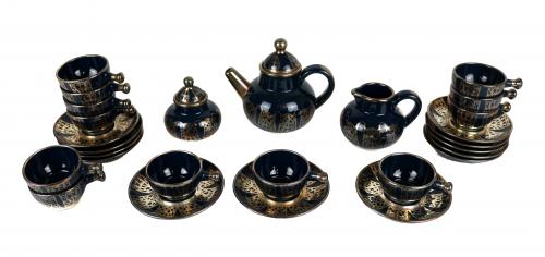 JUEGO DE CAFE EN CERAMICA CON BAÑO EN PLATA