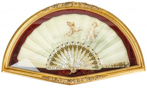 ABANICO CON ABANIQUERA DE PRINCIPIOS DEL S.XX