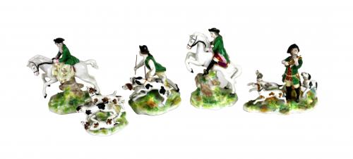 "CACERÍA" CONJUNTO FIGURAS PORCELANA DE NAPOLES