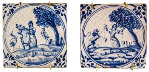 DOS AZULEJOS EN CERÁMICA DE DELFT S.XIX