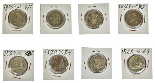 LOTE DE 8 MONEDAS DE 2 PESETAS EN PLATA