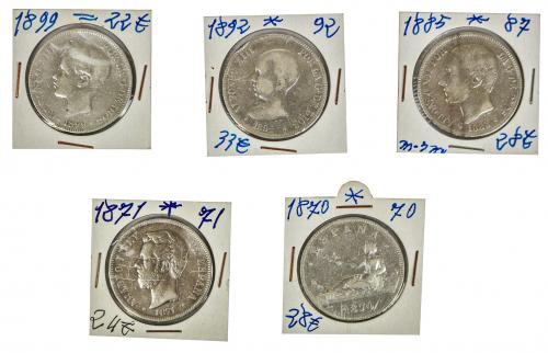LOTE DE 5 DUROS EN PLATA